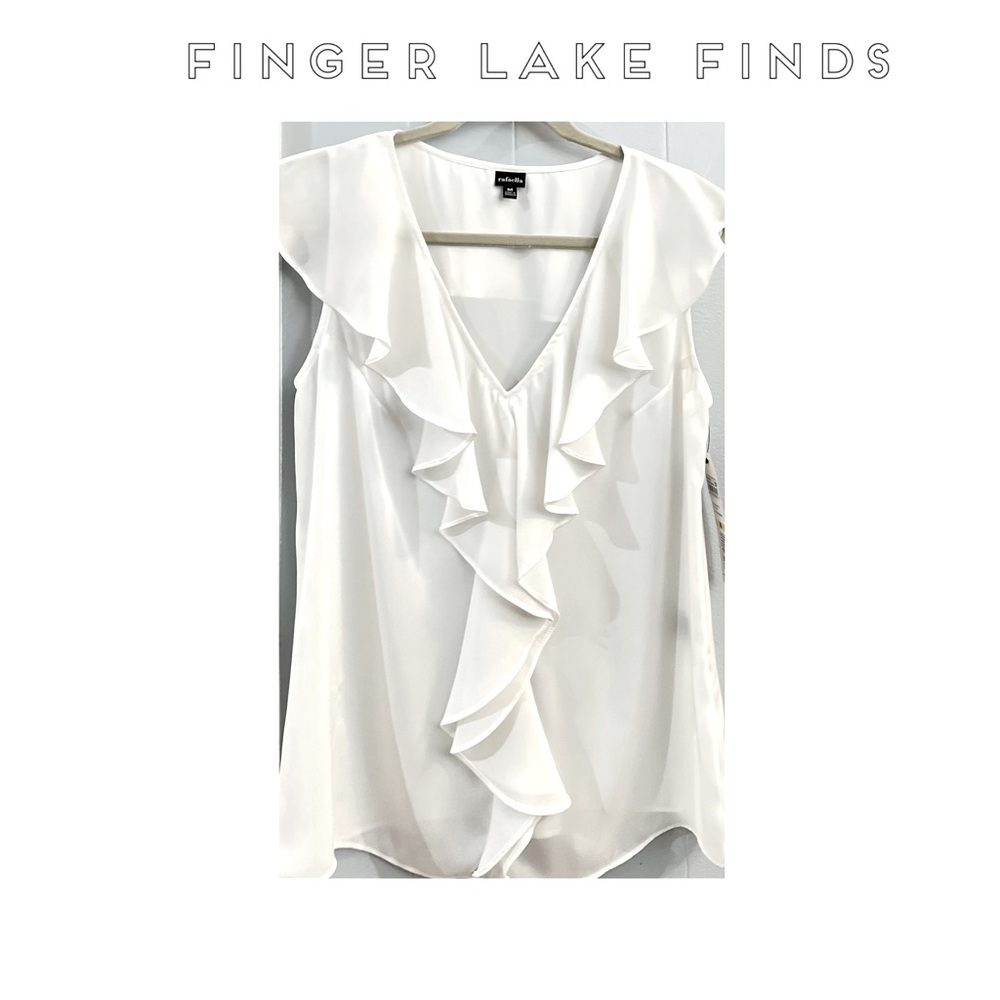 Rafaella White Sleeveless Ruffled Blouse, M
